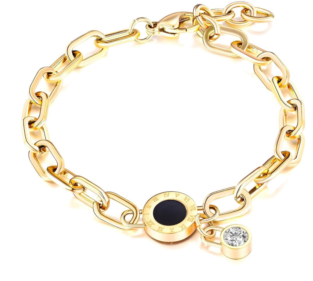 BRACCIALE IN ACCIAIO INOSSIDABILE PLACCATO ORO 18K,